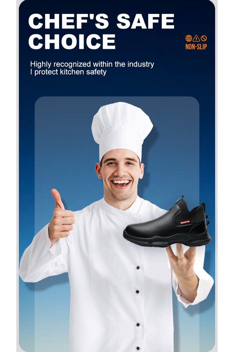 عام أحذية طاهٍ مضادة للانزلاق مصنوعة من الجلد للمطبخ ومقاومة للزيت والماء أحذية عمل للرجال والنساء غير قابلة للانزلاق للمطاعم - Image 2