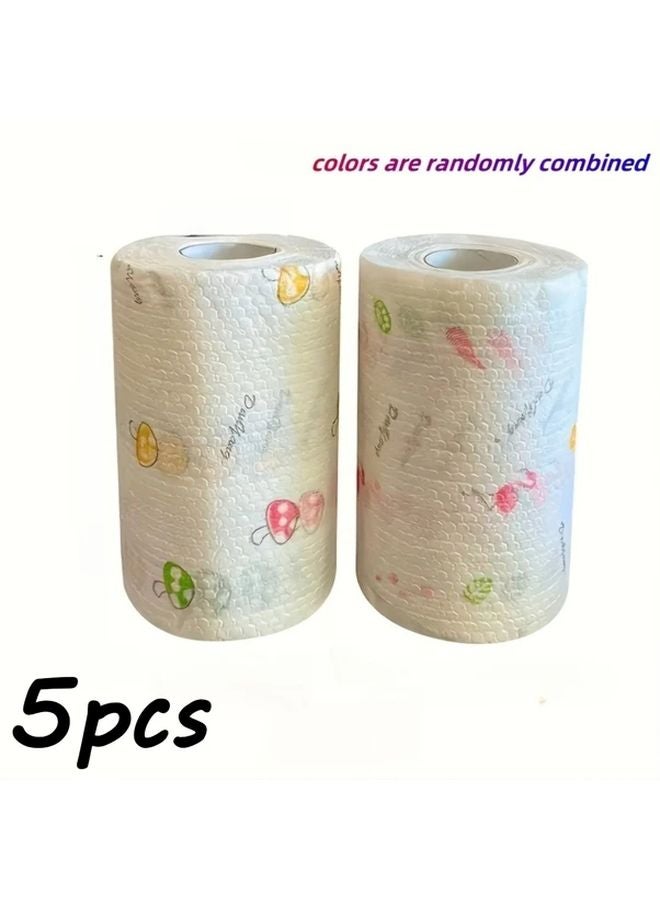 5 Rolls Decorative Printed Kitchen Paper Towels High Absorbency Quick Dry Cleaning Cloths - Image 1