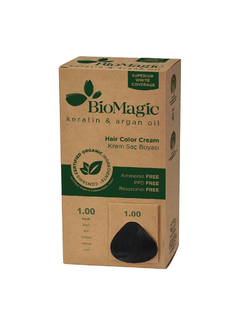 Keratin and Argon Oil Hair Coloring Cream 1.00 Black