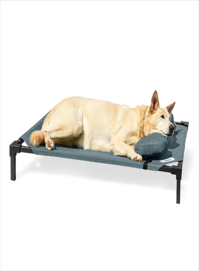 كولارو سرير كولارو برو المرتفع للكلاب مع قماش هيت شيلد - سرير تبريد متطور للكلاب الصغيرة والمتوسطة الحجم، سهل التنظيف، منخفض الارتفاع، وسادة إضافية داعمة - أزرق باسيفيك كريست - Image 1