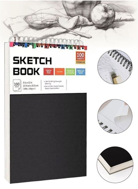 9x12 Inches Professional Sketchbook Drawing Book With Metal Double Coil, Thickened Sketch Book Paper Spiral Blank Notebooks/100g For Art, Study, Drawing, Diary, Record, Manuscript,Sketch