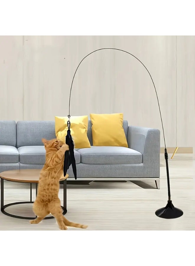 لعبة قطط تفاعلية مع جرس وقاعدة كأس شفط وريش صناعي ملون - قضيب فولاذي متين لمرح لا نهاية له، مثالية للسلالات الصغيرة، لعب تفاعلي |لعب تفاعلي |لعب ريش نابض بالحياة |قاعدة كأس شفط، بدون بطارية - Image 1