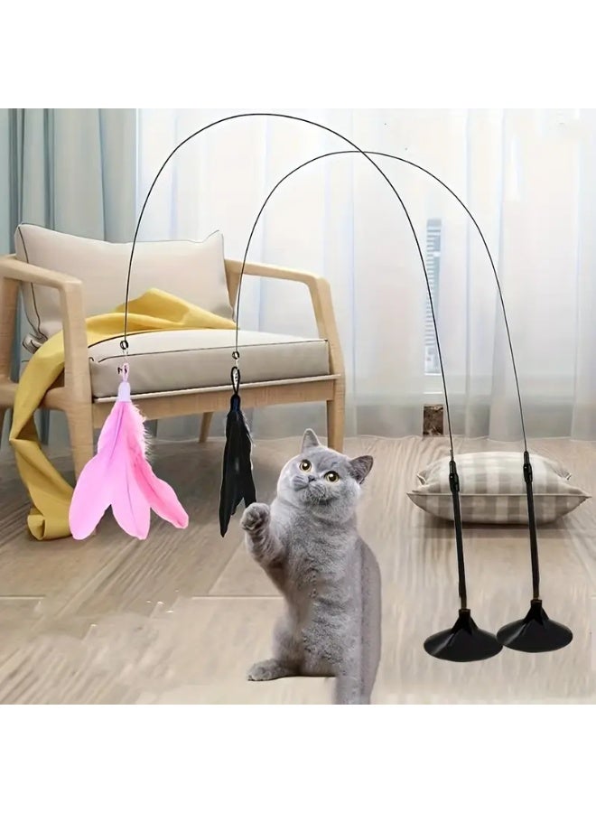 لعبة قطط تفاعلية مع جرس وقاعدة كأس شفط وريش صناعي ملون - قضيب فولاذي متين لمرح لا نهاية له، مثالية للسلالات الصغيرة، لعب تفاعلي |لعب تفاعلي |لعب ريش نابض بالحياة |قاعدة كأس شفط، بدون بطارية - Image 5