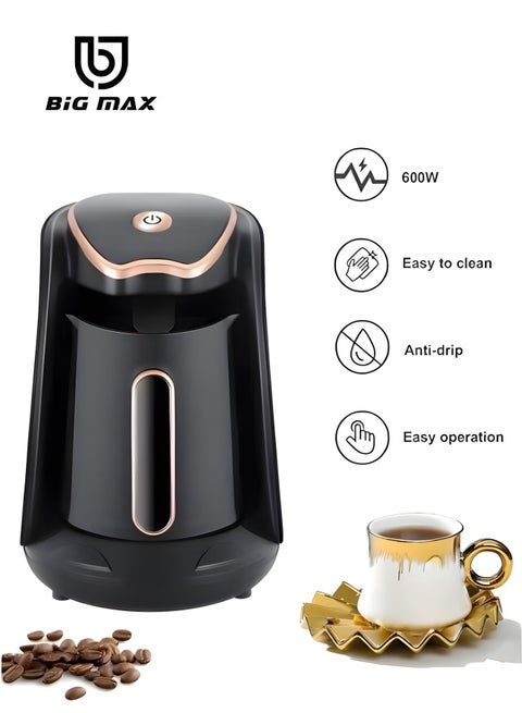Automatic Turkish Coffee Maker, 600W Coffee Machine, 1 to 4 Cups Capacity, Anti-Spill and Auto Shutoff, BPA-Free Plastic
