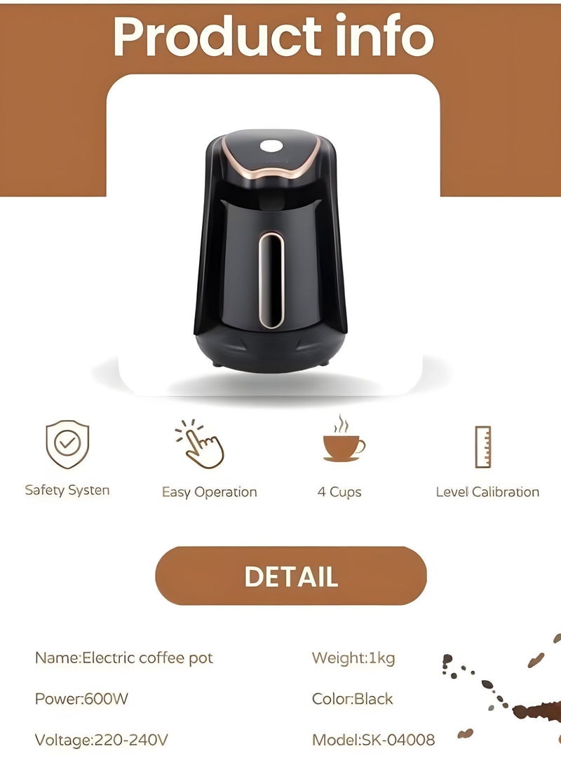 BIG MAX Automatic Turkish Coffee Maker, 600W Coffee Machine, 1 to 4 Cups Capacity, Anti-Spill and Auto Shutoff, BPA-Free Plastic - Image 5