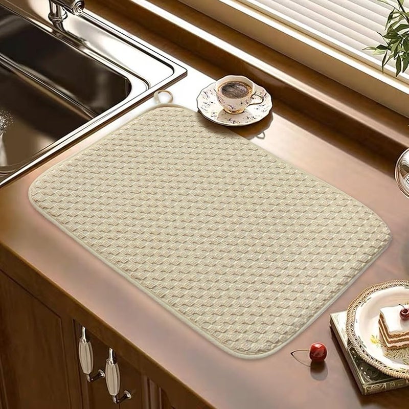 Large Absorbent Microfiber Dish Drying Mat 19 68x15 74 Inch Quick Dry Kitchen Counter Pad Machine Washable Beige - Image 1