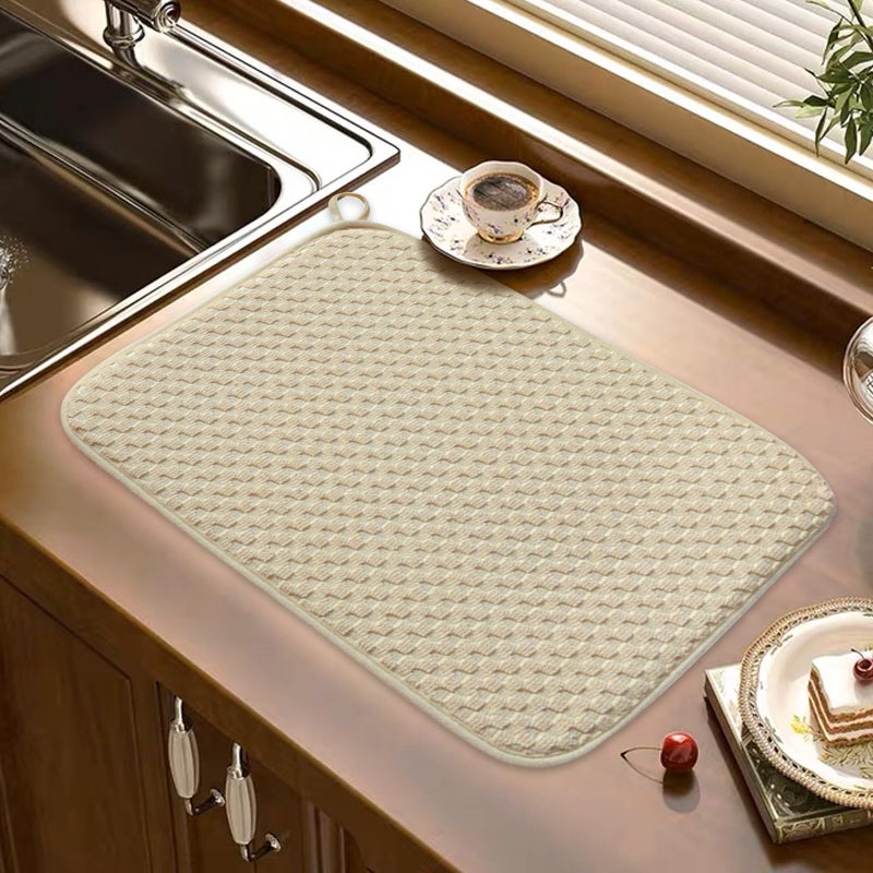 Large Absorbent Microfiber Dish Drying Mat 19 68x15 74 Inch Quick Dry Kitchen Counter Pad Machine Washable Beige - Image 2