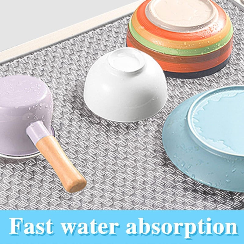 Large Absorbent Microfiber Dish Drying Mat 19 68x15 74 Inch Quick Dry Kitchen Counter Pad Machine Washable Beige - Image 5