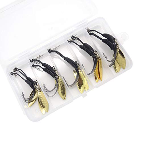 ANNIBBY 15pcs/Set Weighted Twistlock Hooks with Centering Pin,Silver/Gold Spin Saltwater Worm Hooks Size 0.07-0.25oz (Black Weight+Gold Spin)… - Image 1