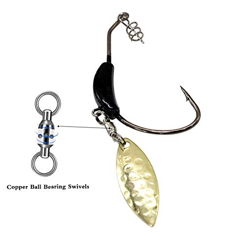 ANNIBBY 15pcs/Set Weighted Twistlock Hooks with Centering Pin,Silver/Gold Spin Saltwater Worm Hooks Size 0.07-0.25oz (Black Weight+Gold Spin)… - Image 3