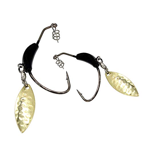 ANNIBBY 15pcs/Set Weighted Twistlock Hooks with Centering Pin,Silver/Gold Spin Saltwater Worm Hooks Size 0.07-0.25oz (Black Weight+Gold Spin)… - Image 2