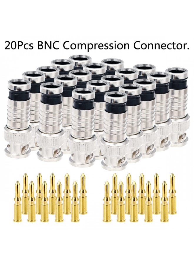 VFLTOOL VFLTOOL 20PCS BNC Compression Connector 75 Ohm Coupler with Copper Pin for RG58-59 Crimper Video Plug Extension Coaxial Siamese Cable Crimper Adapter Male CCTV Home Security Camera Antena System  - Image 1