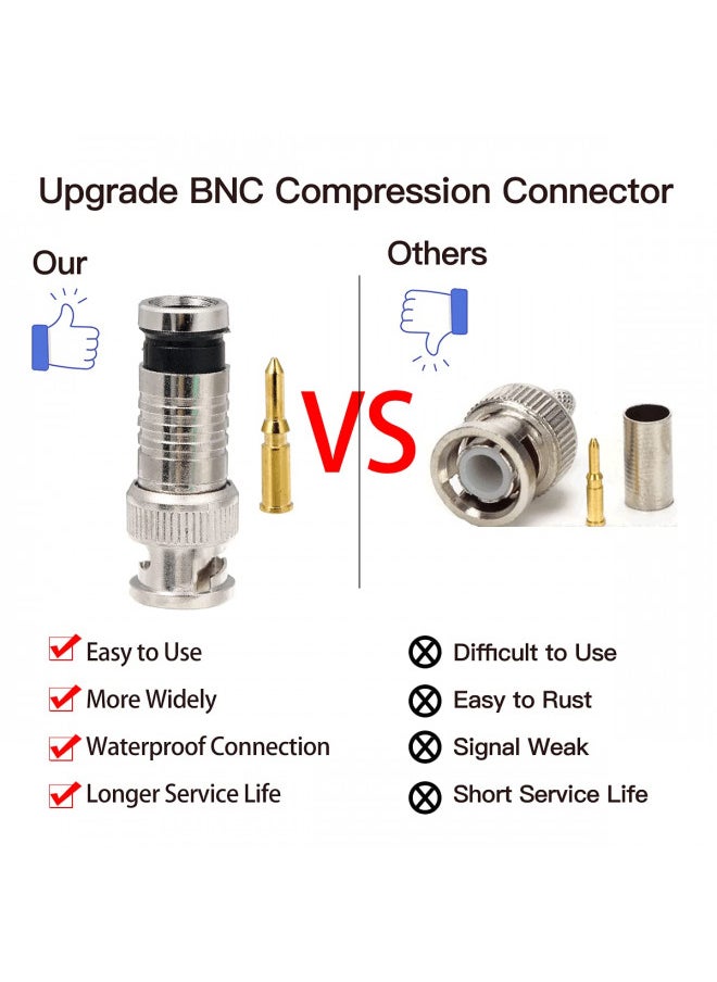VFLTOOL VFLTOOL 20PCS BNC Compression Connector 75 Ohm Coupler with Copper Pin for RG58-59 Crimper Video Plug Extension Coaxial Siamese Cable Crimper Adapter Male CCTV Home Security Camera Antena System  - Image 2