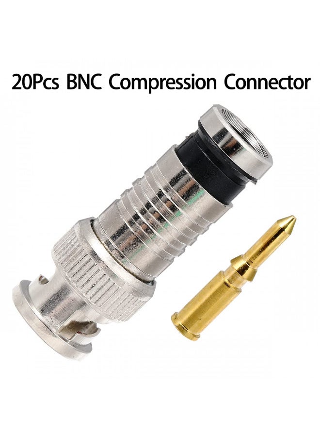 VFLTOOL VFLTOOL 20PCS BNC Compression Connector 75 Ohm Coupler with Copper Pin for RG58-59 Crimper Video Plug Extension Coaxial Siamese Cable Crimper Adapter Male CCTV Home Security Camera Antena System  - Image 4