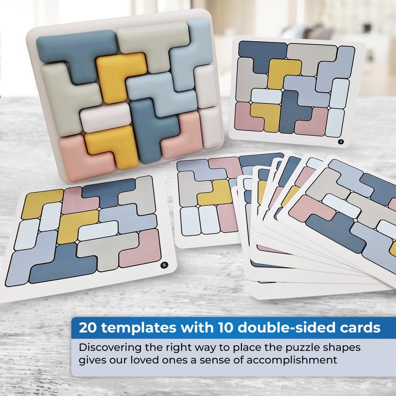 Jispring [100% Soft Silicone] Dementia Activities for Seniors, Tetris Puzzles with 20 Templates, Tile Matching Alzheimers Products for Elderly, Cognitive Memory Games for Adults, Anxiety Relief Gift - Image 3