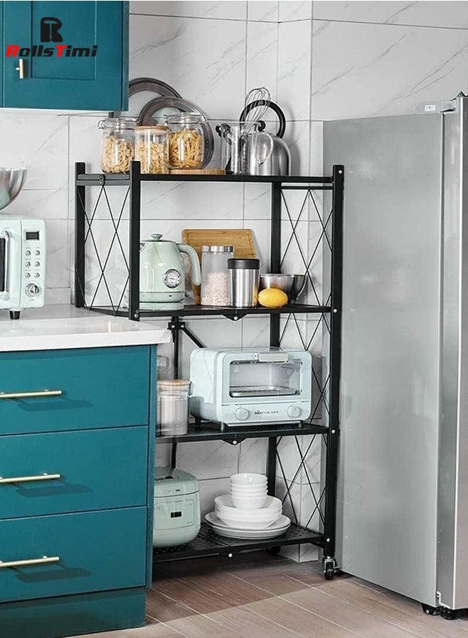 RollsTimi  Iron kitchen storage and organization rack, 4 foldable shelves, with four wheels - Image 3