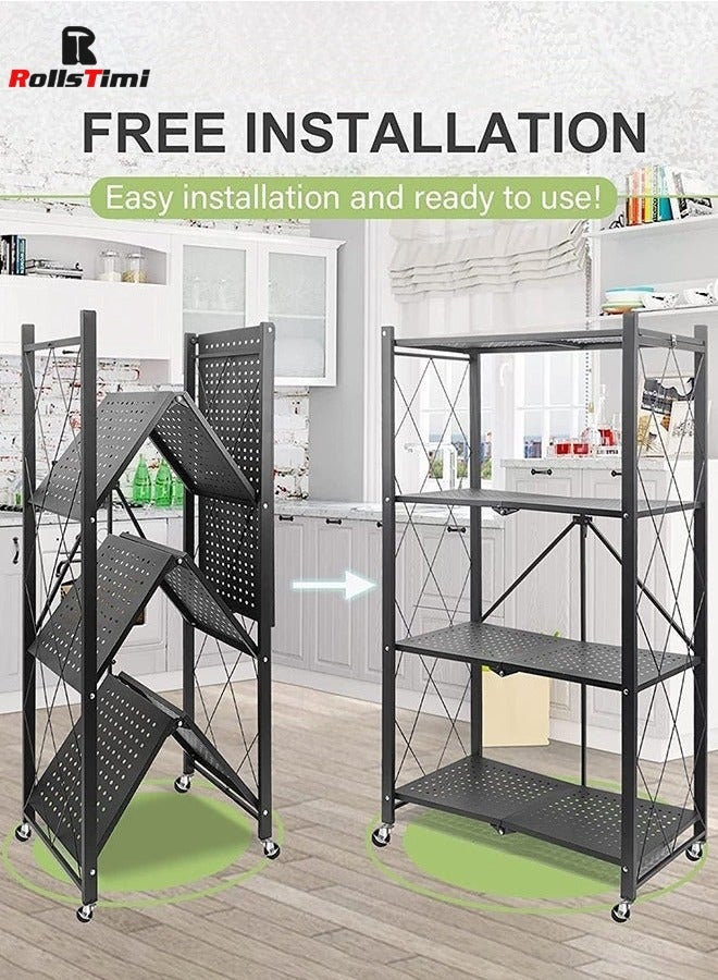RollsTimi  Iron kitchen storage and organization rack, 4 foldable shelves, with four wheels - Image 5