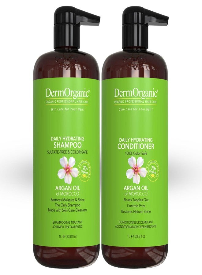 DermOrganic Argan Oil Daily Hydrating Shampoo plus Conditioner - Sulfate-Free & Color Safe, 33.8 oz - Image 1