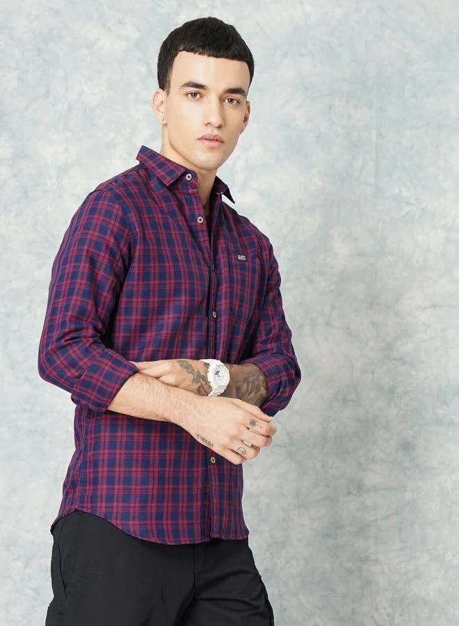 The Indian Garage Co Men Slim Fit Checkered Full Sleeves Spread Collar Casual Shirt