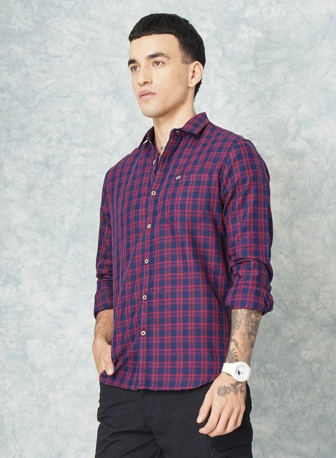 The Indian Garage Co Men Slim Fit Checkered Full Sleeves Spread Collar Casual Shirt