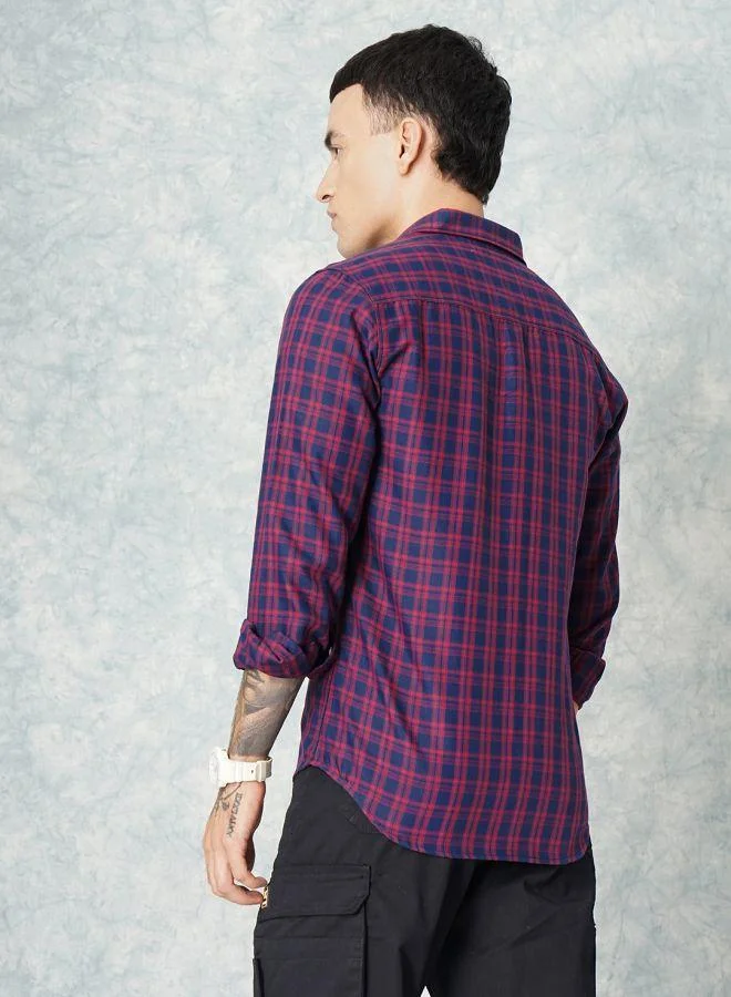 The Indian Garage Co Men Slim Fit Checkered Full Sleeves Spread Collar Casual Shirt