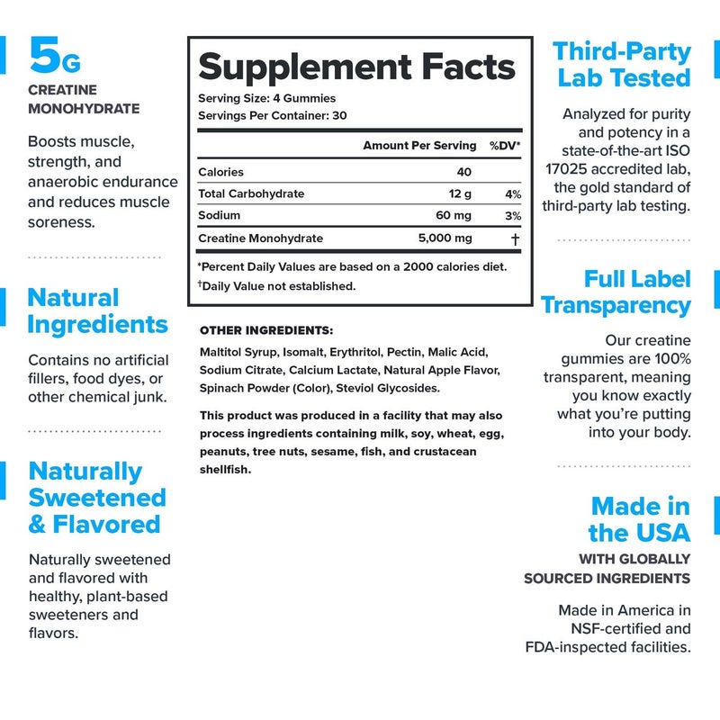 Legion Athletics Creatine Gummies, Creatine Monohydrate Supplement, Sour Green Apple, Boosts Muscle Growth + Enhances Recovery, Dietary Supplement, 30 Servings, 120 Gummies - Image 2