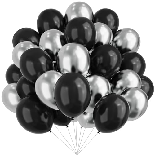 YMSZ Black and Silver Balloons 67pcs 12 Inch Metallic Silver and Black Balloons for Birthday Baby Shower Wedding and Engagement Party Decoration - Image 1