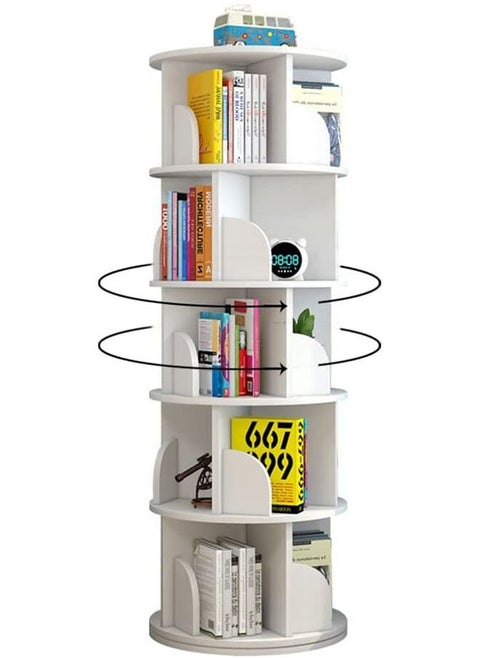 Rotary Bookshelf, Small Corner Bookshelf in Small Space, 360 ° Rotatable 5-layer Vertical Bookcase Storage Rack, Wooden Book Organizer
