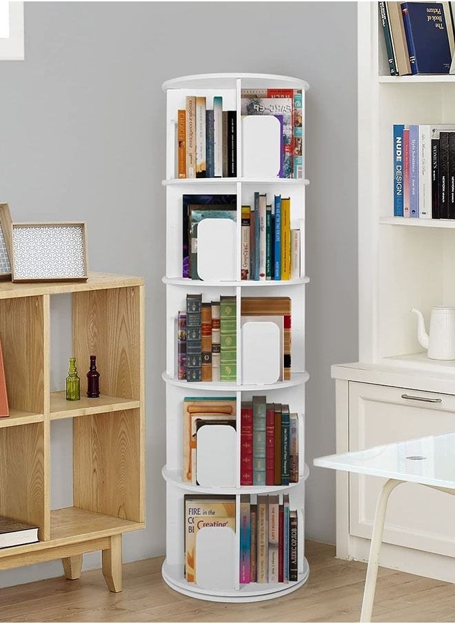 Rotary Bookshelf, Small Corner Bookshelf in Small Space, 360 ° Rotatable 5-layer Vertical Bookcase Storage Rack, Wooden Book Organizer