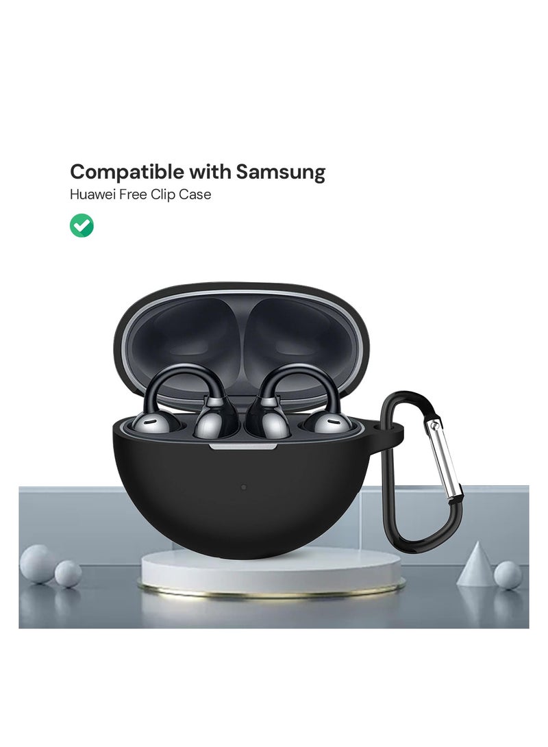 O Ozone Silicone Case Compatible with HUAWEI FreeClip, Shockproof and Scratch-Resistant Full-Body Protection Headphone Cover with Anti-Lost Keychain- Black  - Image 2