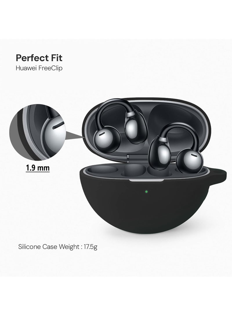 O Ozone Silicone Case Compatible with HUAWEI FreeClip, Shockproof and Scratch-Resistant Full-Body Protection Headphone Cover with Anti-Lost Keychain- Black  - Image 3