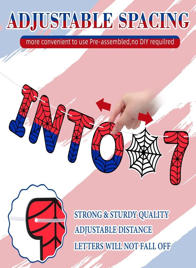 تاوباري لافتة عيد ميلاد تاوباري السابع بتصميم العنكبوت، لافتة "التأرجح إلى 7" جاهزة للتعليق، زينة عيد ميلاد العنكبوت السابع، لوازم حفلات للأطفال، ديكور عيد الميلاد السابع للأولاد والبنات بعمر 7 سنوات (أحمر وأزرق) - Image 3