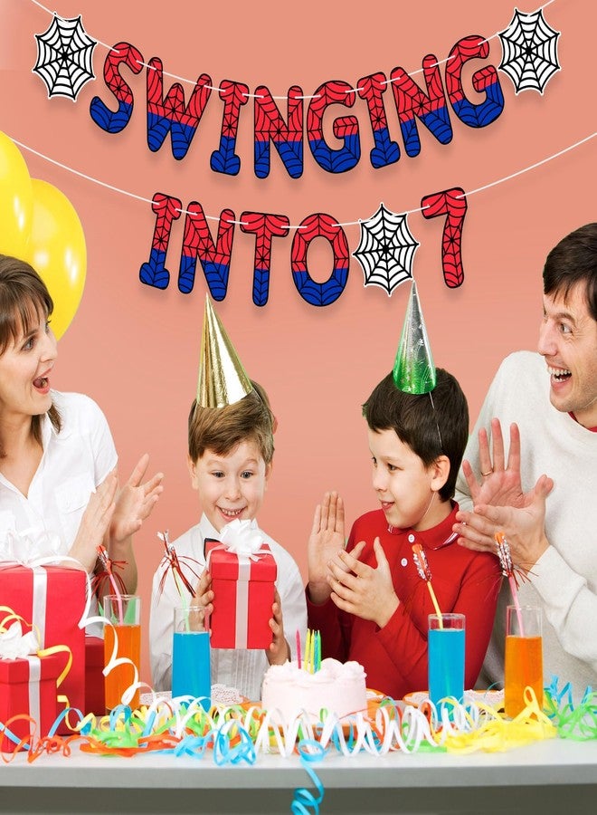 تاوباري لافتة عيد ميلاد تاوباري السابع بتصميم العنكبوت، لافتة "التأرجح إلى 7" جاهزة للتعليق، زينة عيد ميلاد العنكبوت السابع، لوازم حفلات للأطفال، ديكور عيد الميلاد السابع للأولاد والبنات بعمر 7 سنوات (أحمر وأزرق) - Image 5