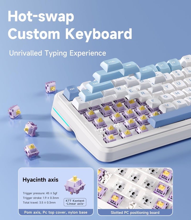 MCHOSE K99 98% Wireless Mechanical Keyboard, Tri-Mode Connection, Compact Gaming Keyboard with Six-Layer Padding Gasket, RGB Backlit,Hot Swappable Custom Keyboard for Mac/PC - Image 4