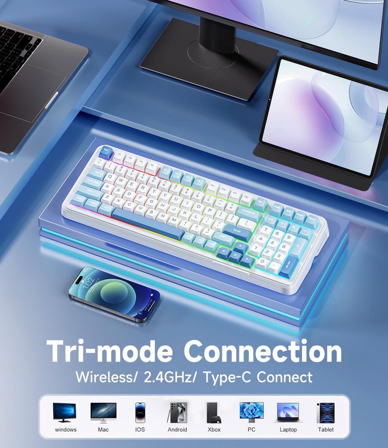 MCHOSE K99 98% Wireless Mechanical Keyboard, Tri-Mode Connection, Compact Gaming Keyboard with Six-Layer Padding Gasket, RGB Backlit,Hot Swappable Custom Keyboard for Mac/PC - Image 2