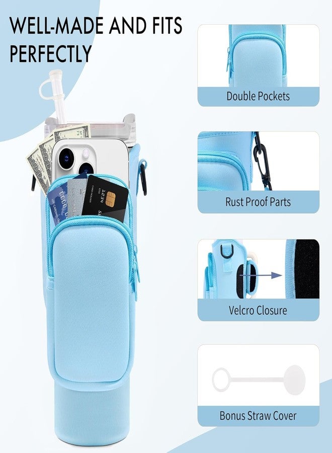 kunya Sipper Bottle Cover Water Bottle Carrier Bag with Pouch Compatible with 40oz Tumbler with Handle, Water Bottle Pouch for Quencher H2.0 Flow State, 40 oz Tumbler (Blue) - Image 2
