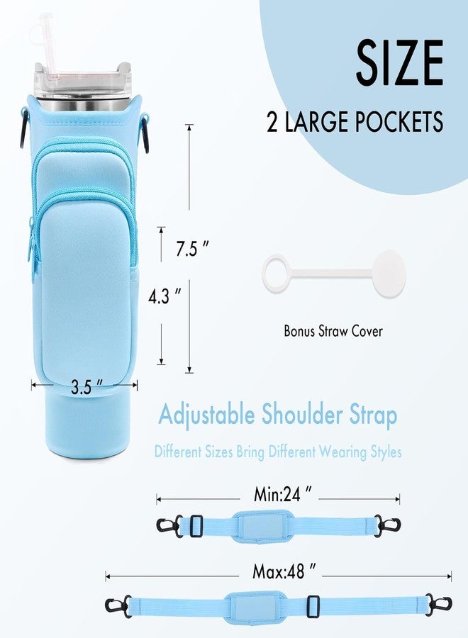 kunya Sipper Bottle Cover Water Bottle Carrier Bag with Pouch Compatible with 40oz Tumbler with Handle, Water Bottle Pouch for Quencher H2.0 Flow State, 40 oz Tumbler (Blue) - Image 3