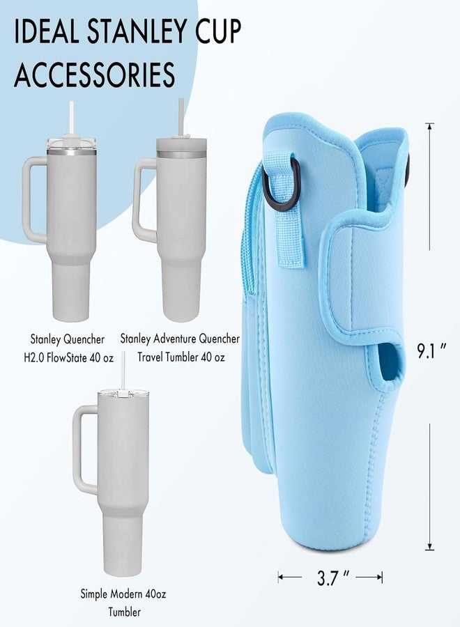 kunya Sipper Bottle Cover Water Bottle Carrier Bag with Pouch Compatible with 40oz Tumbler with Handle, Water Bottle Pouch for Quencher H2.0 Flow State, 40 oz Tumbler (Blue) - Image 4