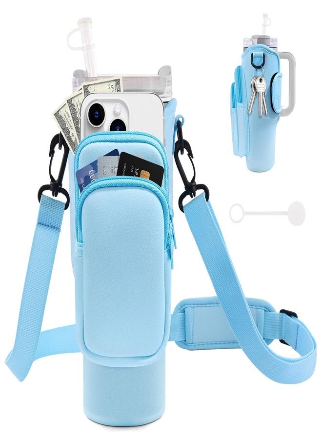 kunya Sipper Bottle Cover Water Bottle Carrier Bag with Pouch Compatible with 40oz Tumbler with Handle, Water Bottle Pouch for Quencher H2.0 Flow State, 40 oz Tumbler (Blue) - Image 1