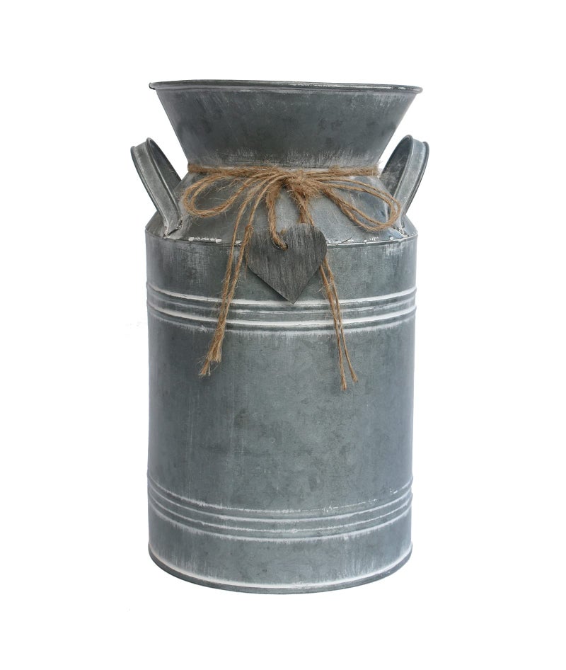 Venalys Vintage Galvanized Metal Milk Can, Farmhouse Decorative Flower Vase, Rustic French Country Milk Jug for Home Decor,10.6''Hâ€¦ - Image 1