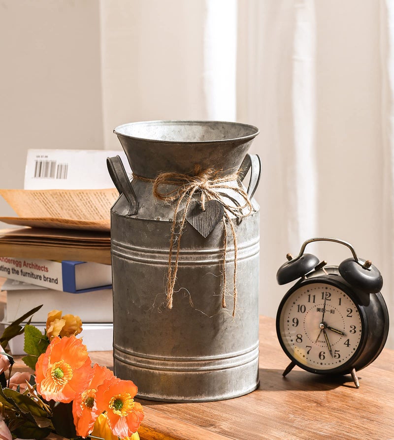 Venalys Vintage Galvanized Metal Milk Can, Farmhouse Decorative Flower Vase, Rustic French Country Milk Jug for Home Decor,10.6''Hâ€¦ - Image 3