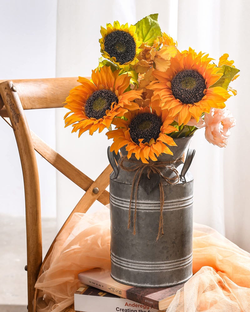 Venalys Vintage Galvanized Metal Milk Can, Farmhouse Decorative Flower Vase, Rustic French Country Milk Jug for Home Decor,10.6''Hâ€¦ - Image 5
