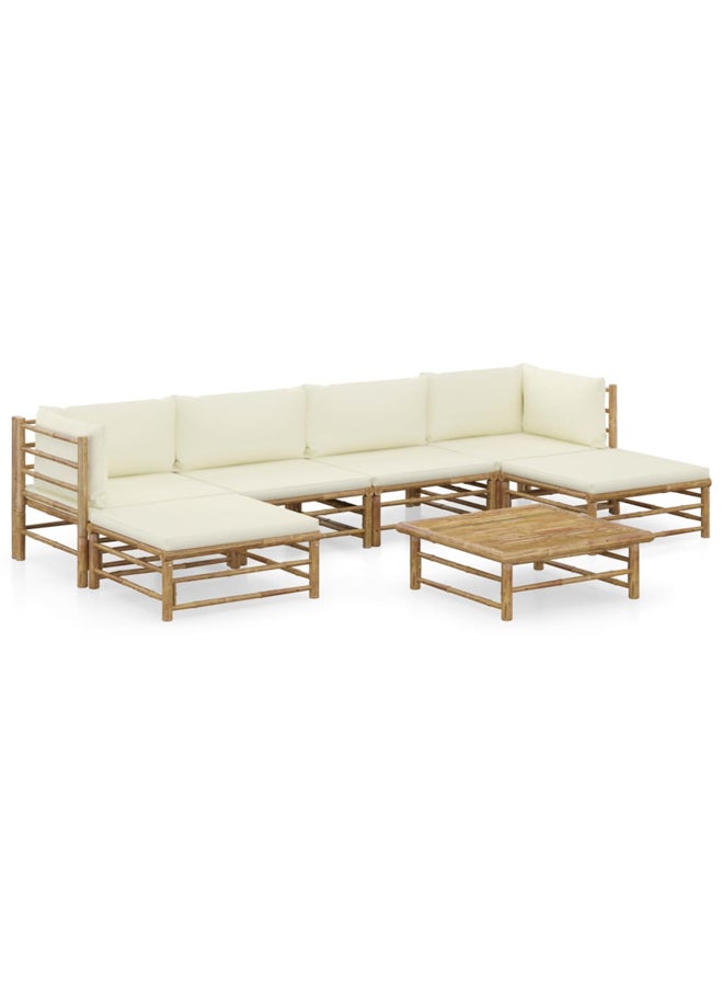 vidaxl 7 Piece Garden Lounge Set with Cream White Cushions Bamboo 3058231 - Image 2