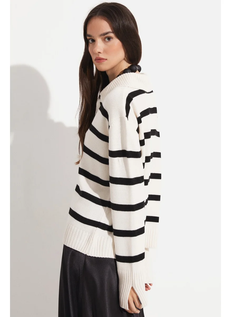 جون Polo Collar Knitwear Striped Sweater
