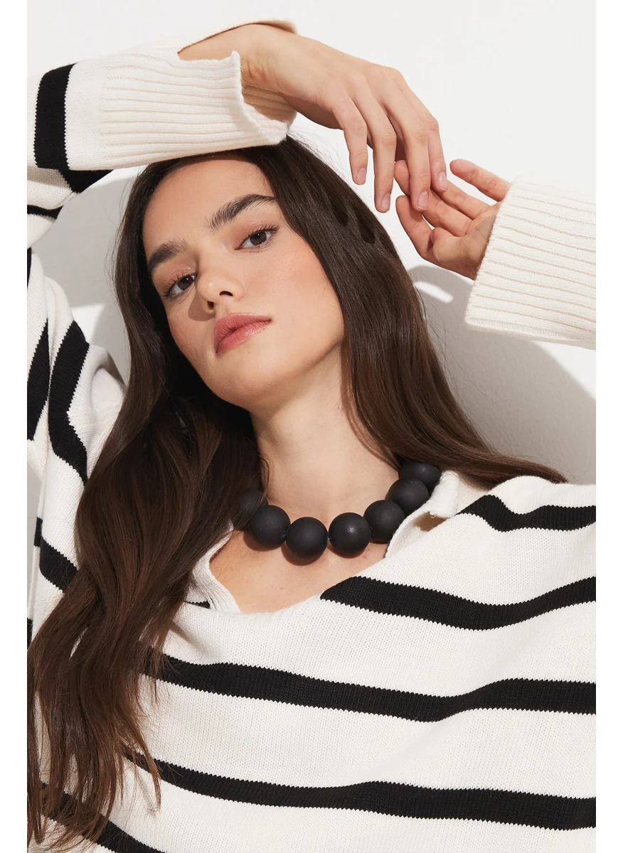 جون Polo Collar Knitwear Striped Sweater