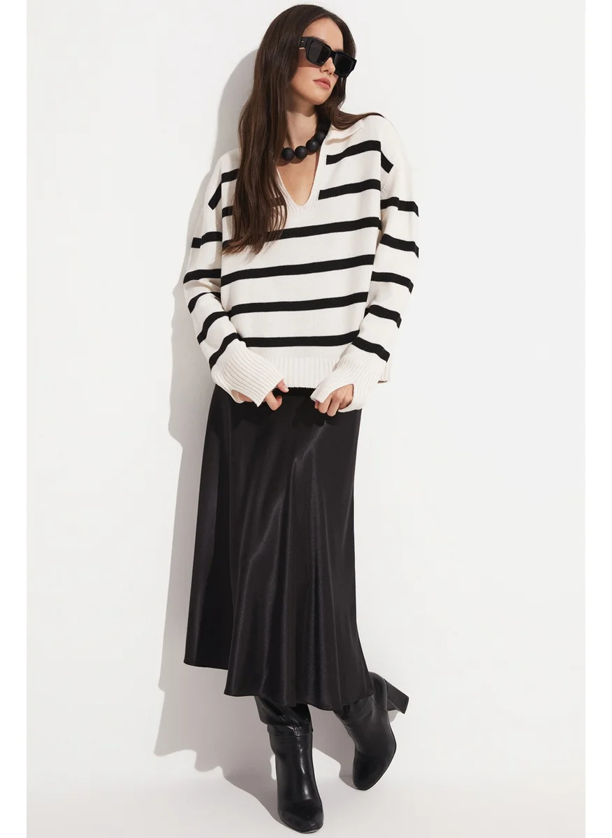 جون Polo Collar Knitwear Striped Sweater