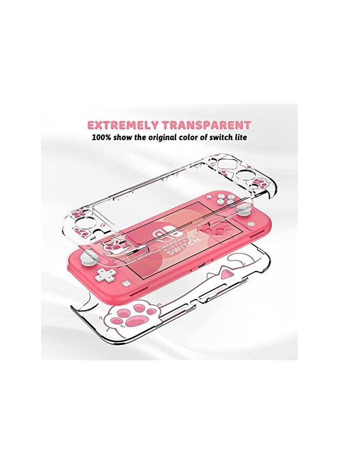 PROMASS - Protective Case for Switch Lite, Clear Hard PC Case Cover Split Design Shockproof Anti-Scratch Shell Accessories for Switch Lite and Joycon Controller - Cute Pink Cat Paw - Image 1