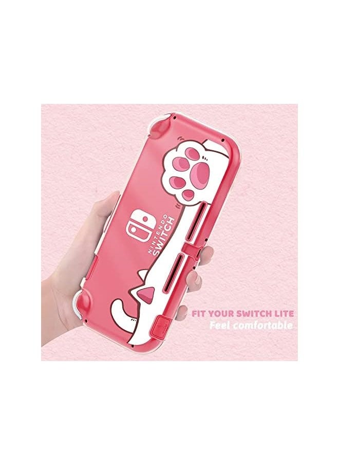 PROMASS - Protective Case for Switch Lite, Clear Hard PC Case Cover Split Design Shockproof Anti-Scratch Shell Accessories for Switch Lite and Joycon Controller - Cute Pink Cat Paw - Image 1