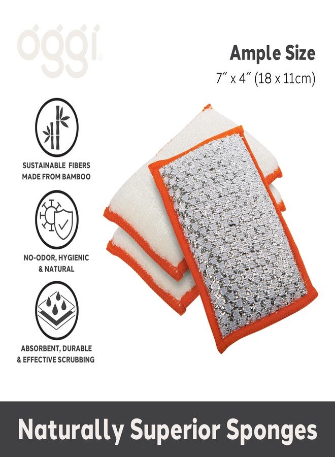 OGGI Bambou Odor-Free Scrubbing Sponges - Natural Scrub Sponges for Dishes, 91% Bamboo-Derived Rayon Cellulose Fiber, Reusable, Absorbent, Durable Scrubbers, Non-Scratch, Washable - 3 pcs, 7x4 - Image 2