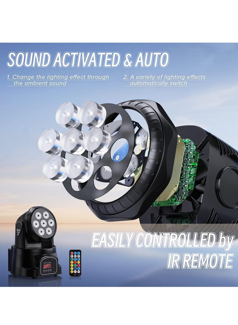 Verci Moving Head Light RGBW Stage Lighting DJ Lights 7 x 10W LED Beam Spotlight 9/14 CH Wash Light with DMX and Sound Activated for Church Wedding DJ Shows Disco Bar Lighting Disco DJ Beam lights - Image 3